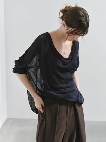 TG_Sheer off shoulder knit top_2color