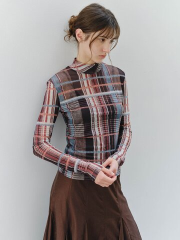 TG_Sheer plaid high neck top_2color
