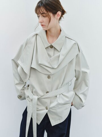 TG_Drape collar belted jacket