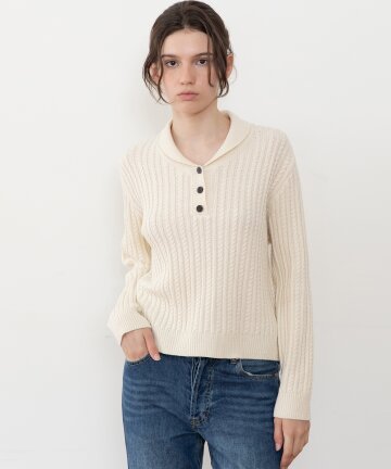 Collarneck cable knitwear_2color