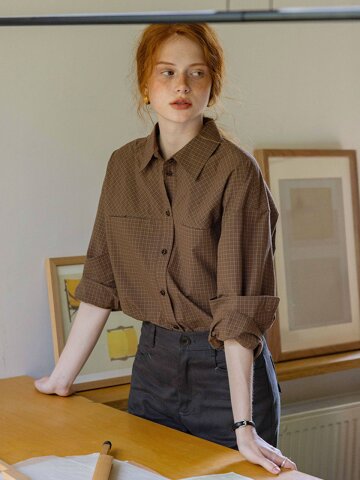 DA_Plaid lapel long split shirt_2color