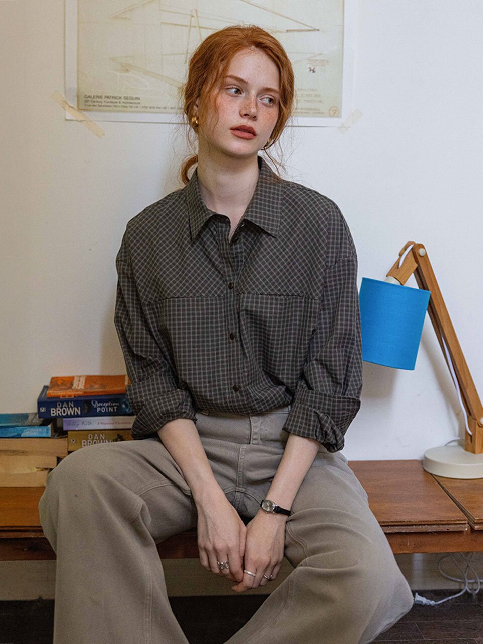 DA_Plaid lapel long split shirt_2color