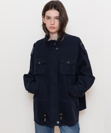 Highneck string half jacket_2color