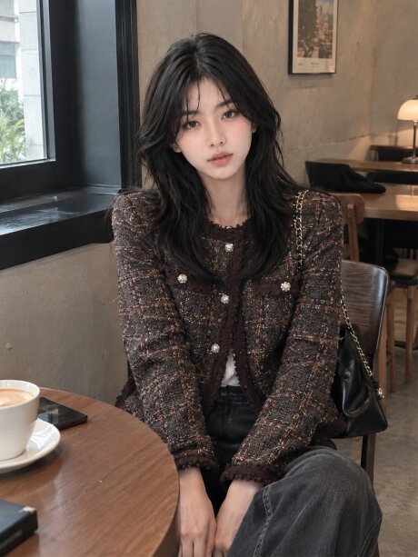 믹스 텍스처 브레이드 트위드 재킷 