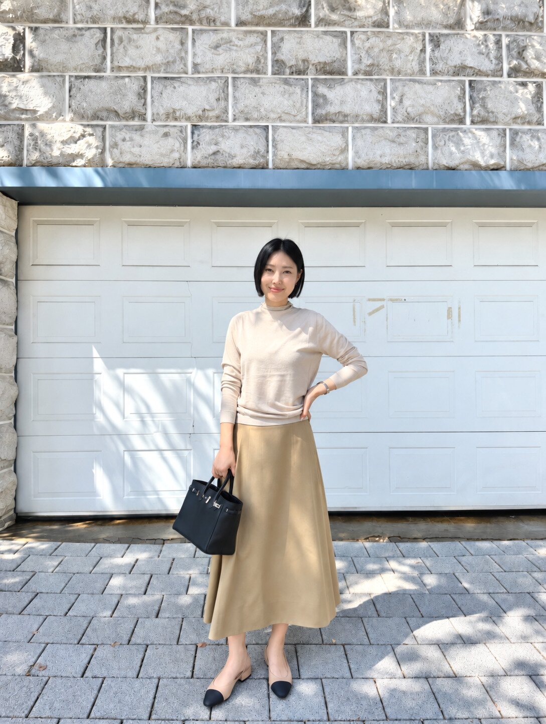 울 백 밴딩 플레어 스커트 (DARK BEIGE)