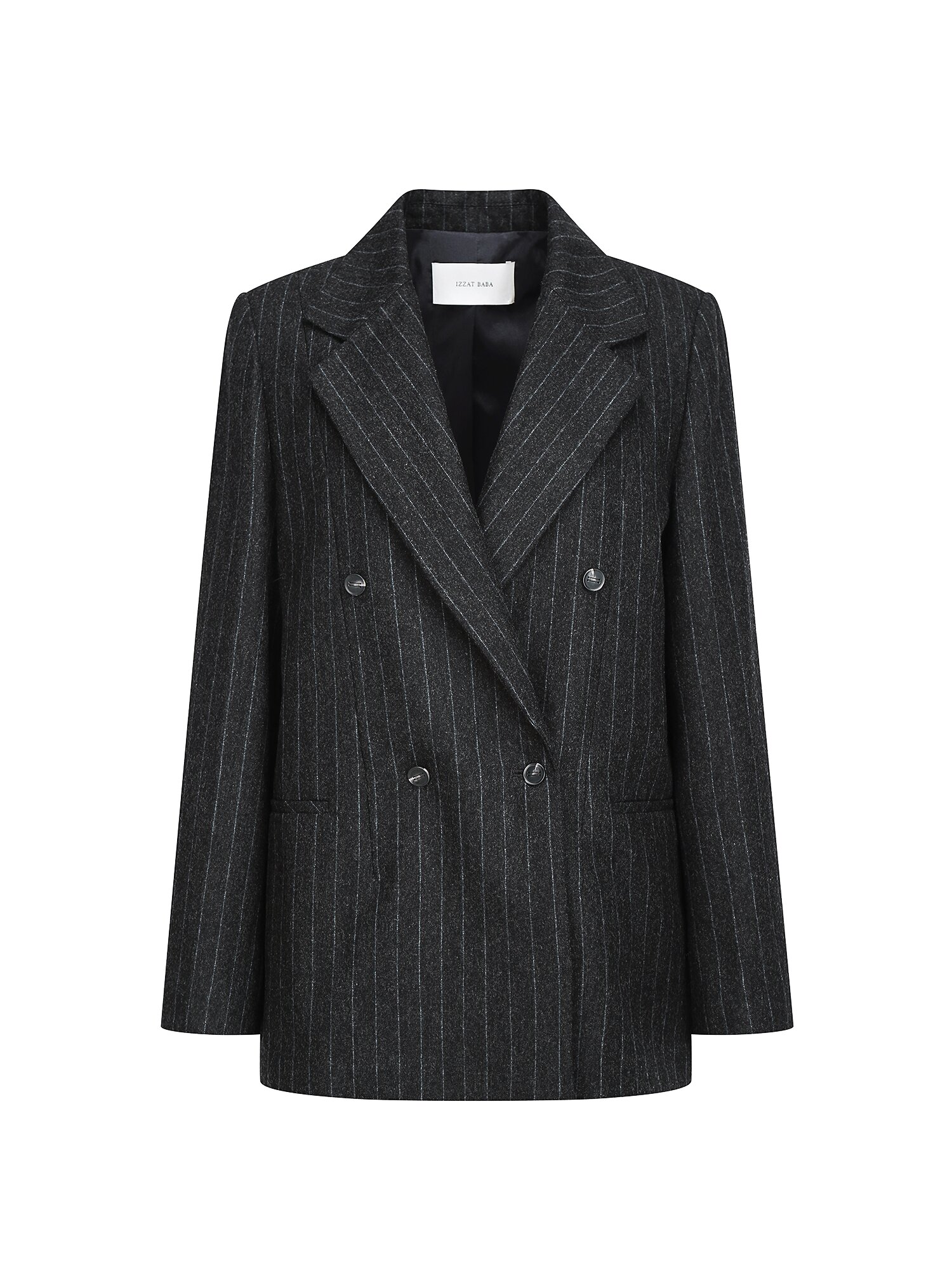 울 테일러드 더블 하프 재킷 (STRIPE GREY)
