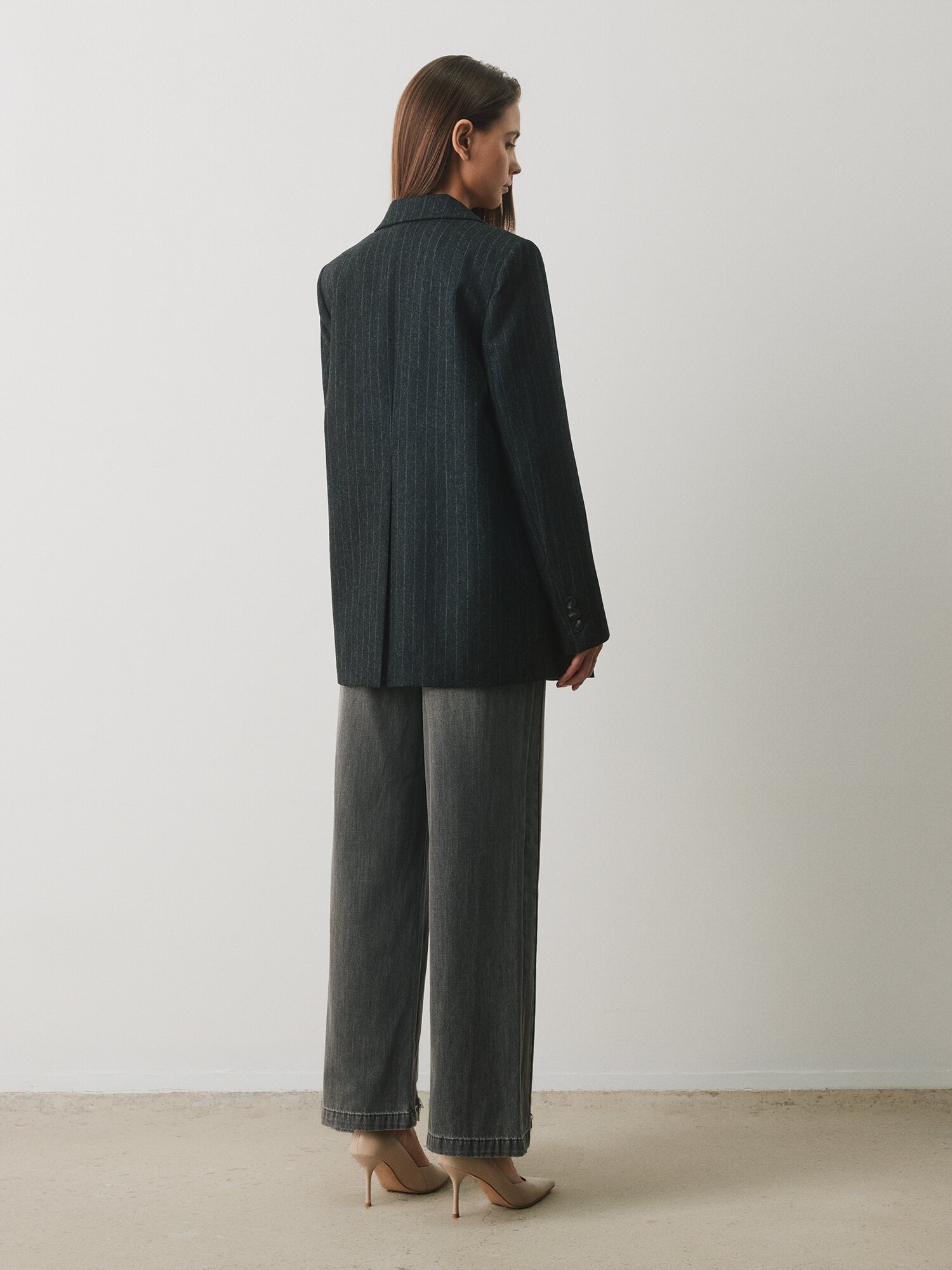 울 테일러드 더블 하프 재킷 (STRIPE GREY)