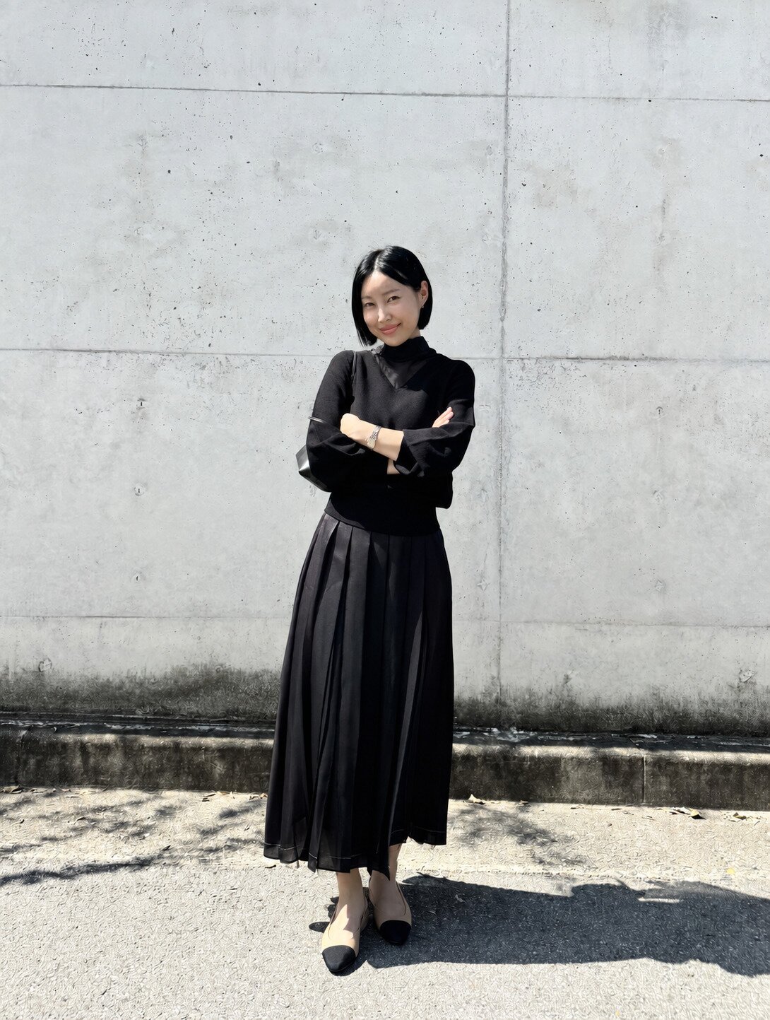 튤 배색 밴딩 플리츠 스커트 (BLACK)