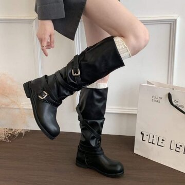 [FW]세티어 셔링 더블 버클 롱부츠(H133J131)