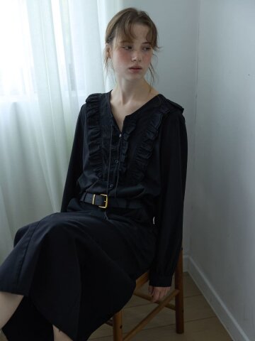 Vintage Ruffle Blouse Black