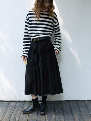 Godet Flare Long Skirt Black