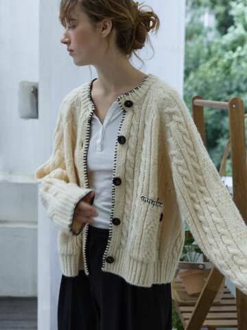 Whipstitch Cable Cardigan Ivory