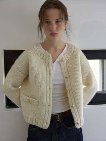 Gold Button Boucle Cardigan Ivory