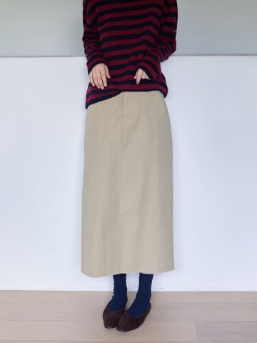 Belted H-Line Long Skirt Beige
