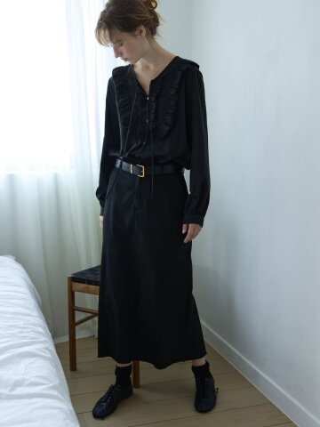 Belted H-Line Long Skirt Black
