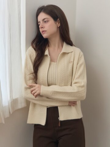 [메종르하르] 레코드 니트 SET (집업가디건+슬리브리스) 4color
