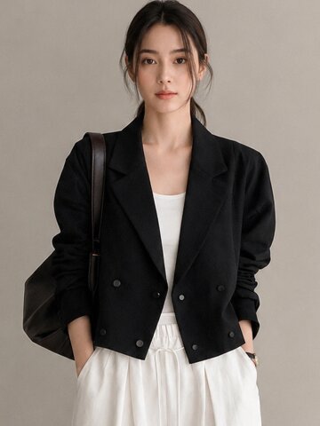 셔링 소매 더블브레스트 숏 자켓 (2colors)
