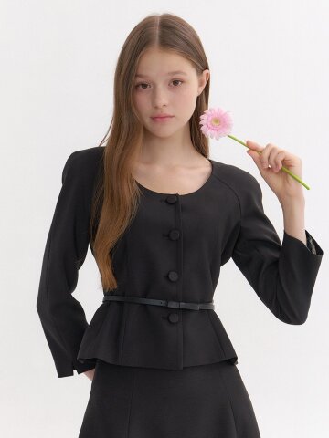 Signature U-Neck Peplum Jacket(벨트 제공) / Black(2color)