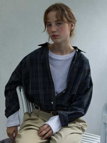Boxy Check Overshirt Navy Check