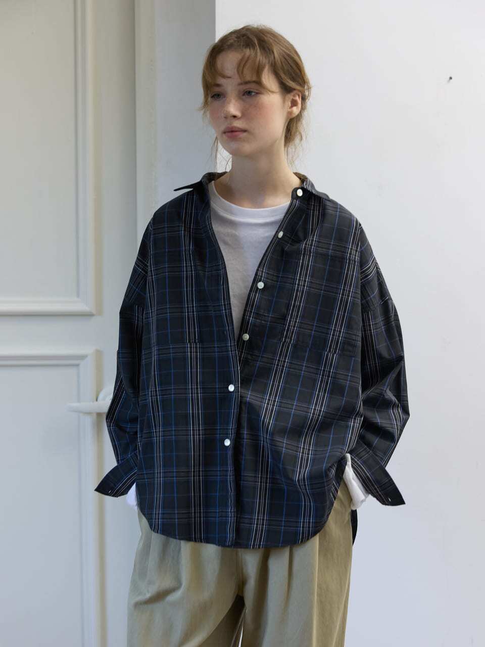 Boxy Check Overshirt Navy Check