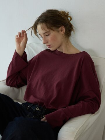 Boat Neck Loose Tee Wine