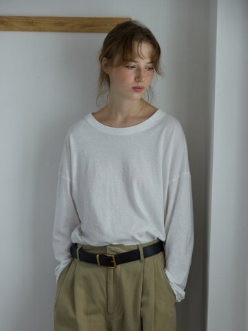 Boat Neck Loose Tee White