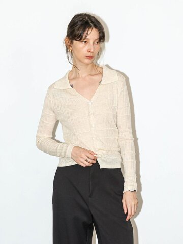 WD_Open collar textured cardigan