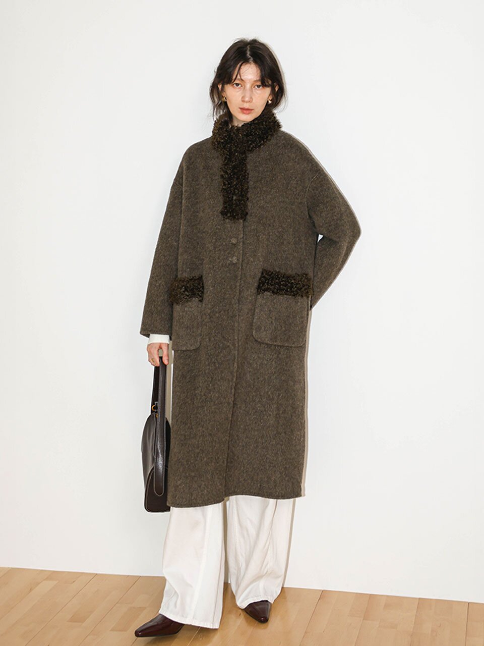 WD_Faux fur trim long coat