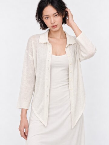 3-Way Tie Shirt Cardigan (Ivory)