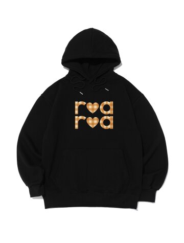 [기모/NO기모] ROA 하트 체크 로고 후드티셔츠 (블랙)