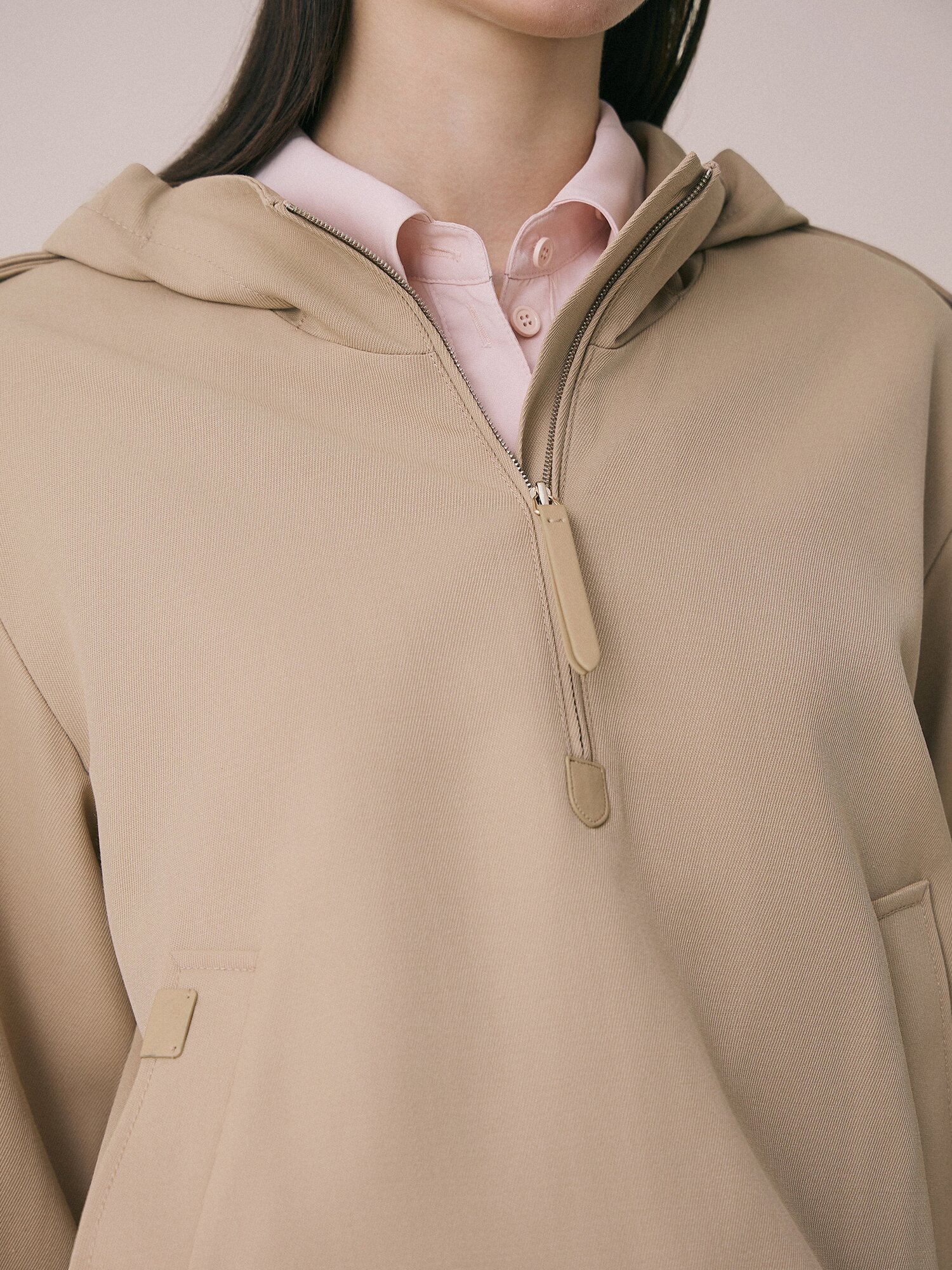 후드 하프 집업 블라우스 (BEIGE)
