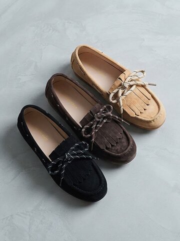 퍼지 천연가죽 스웨이드 프린지 로퍼 3cm