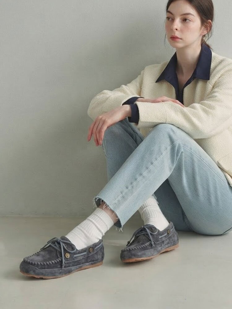 윌로우 천연가죽 리본 버튼 로퍼 2cm