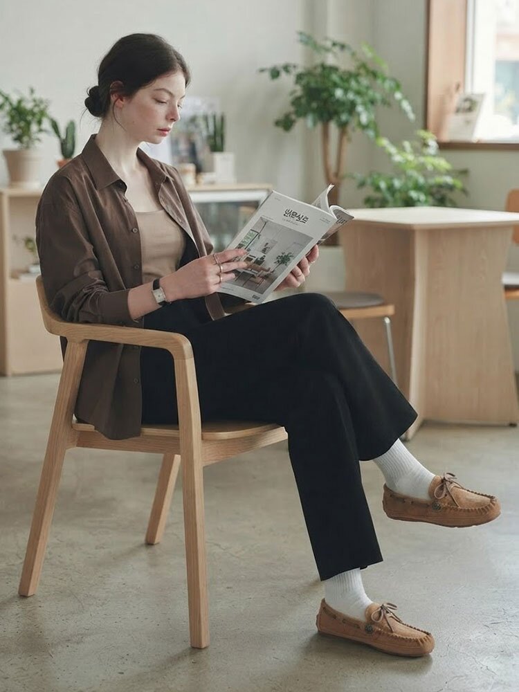 윌로우 천연가죽 리본 버튼 로퍼 2cm