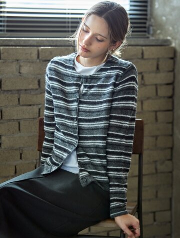 루엘 스트라이프 울가디건 BLACK