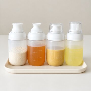 리본제이 퓨어 실리콘 다용도 양념통 160ml 4P세트 (소스통+소금통+브러쉬+오일병) / 소분용기 소스용기