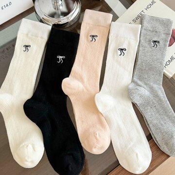 여성용 국산 실키 레이스 리본 시스루 장목 양말 5켤레