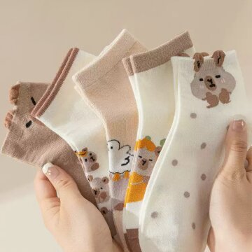 여성용 부끄 카피바라 캐릭터 양말 5켤레