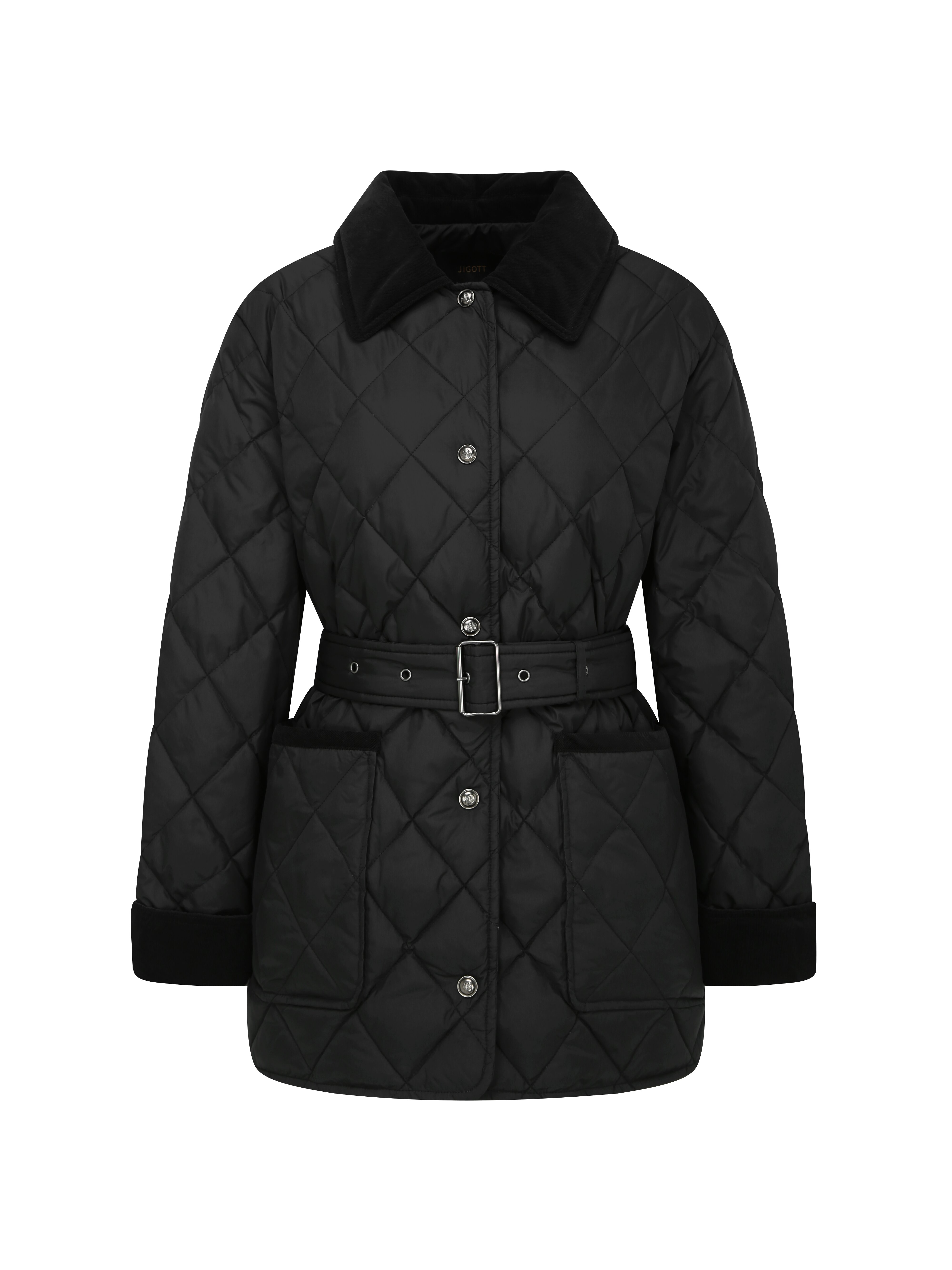 배색 칼라 퀼팅 구스다운 점퍼 (BLACK)
