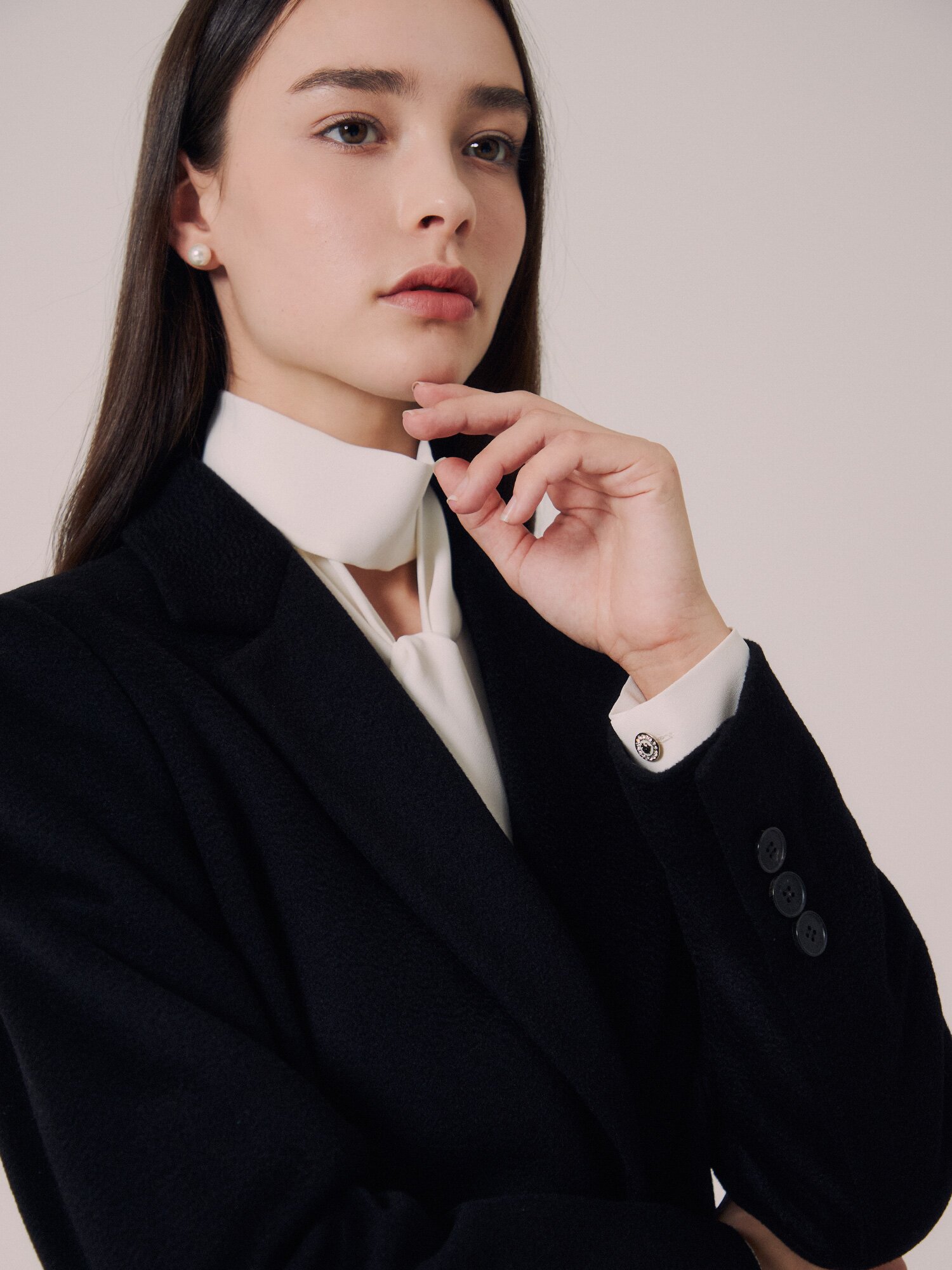 캐시미어 테일러드 히든 롱 코트 (BLACK)