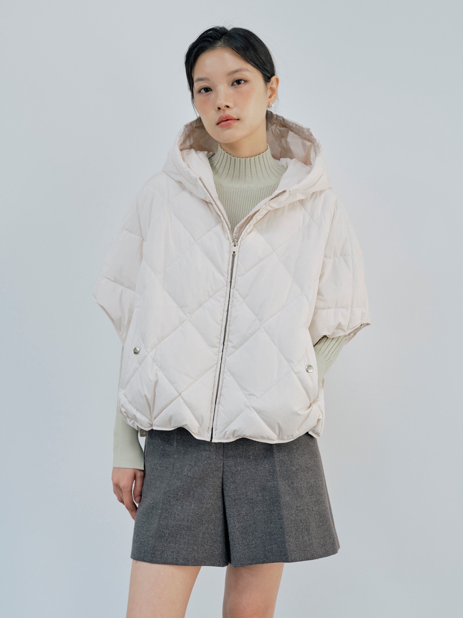 후드 집업 베스트 덕다운 점퍼 (IVORY)