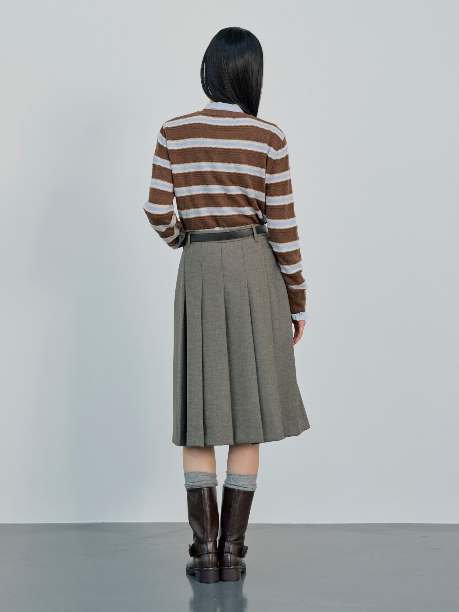 울 스트라이프 라운드넥 가디건 (STRIPE BROWN)