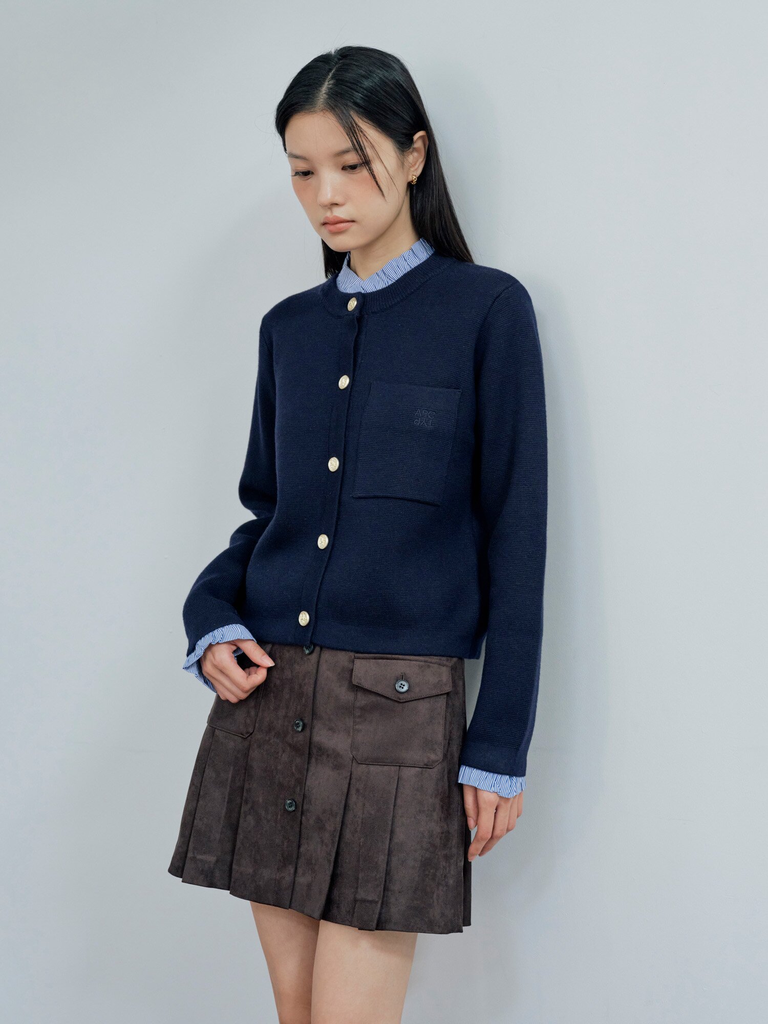 디테쳐블 프릴 라운드넥 가디건 (NAVY)
