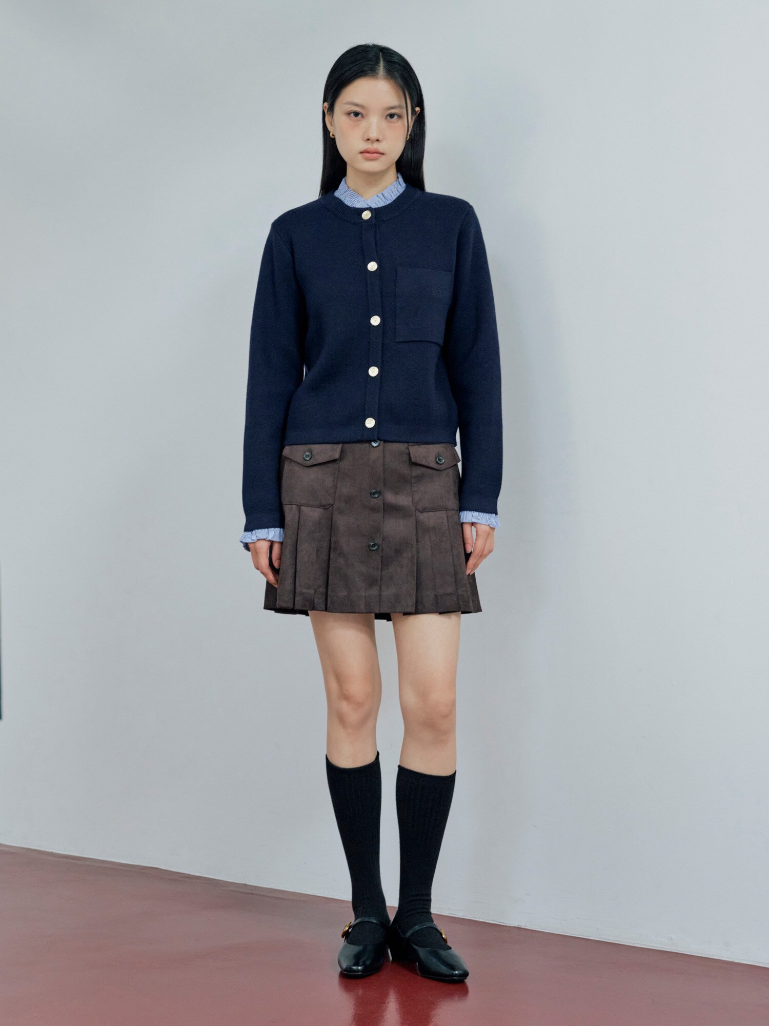 디테쳐블 프릴 라운드넥 가디건 (NAVY)