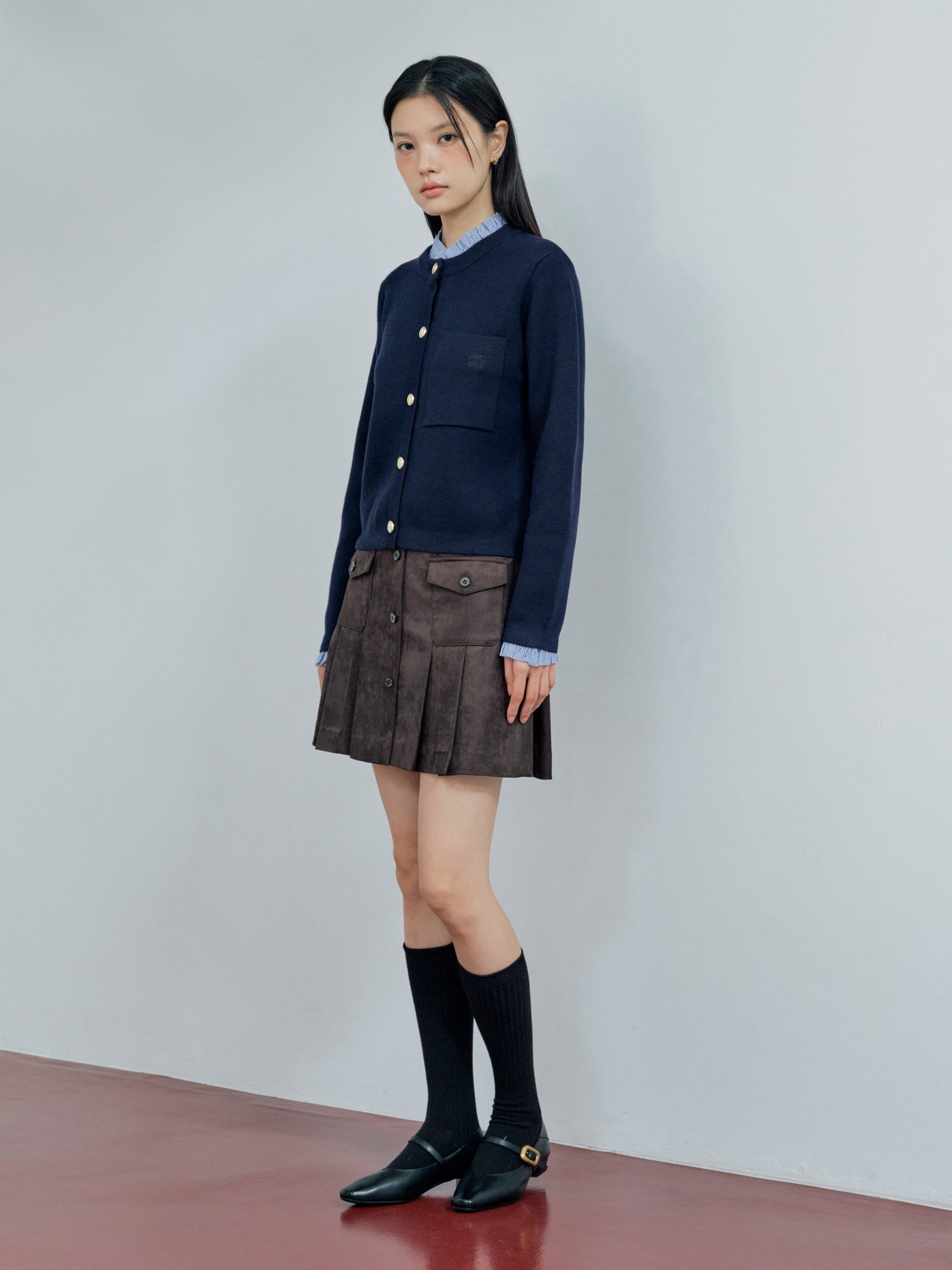 디테쳐블 프릴 라운드넥 가디건 (NAVY)