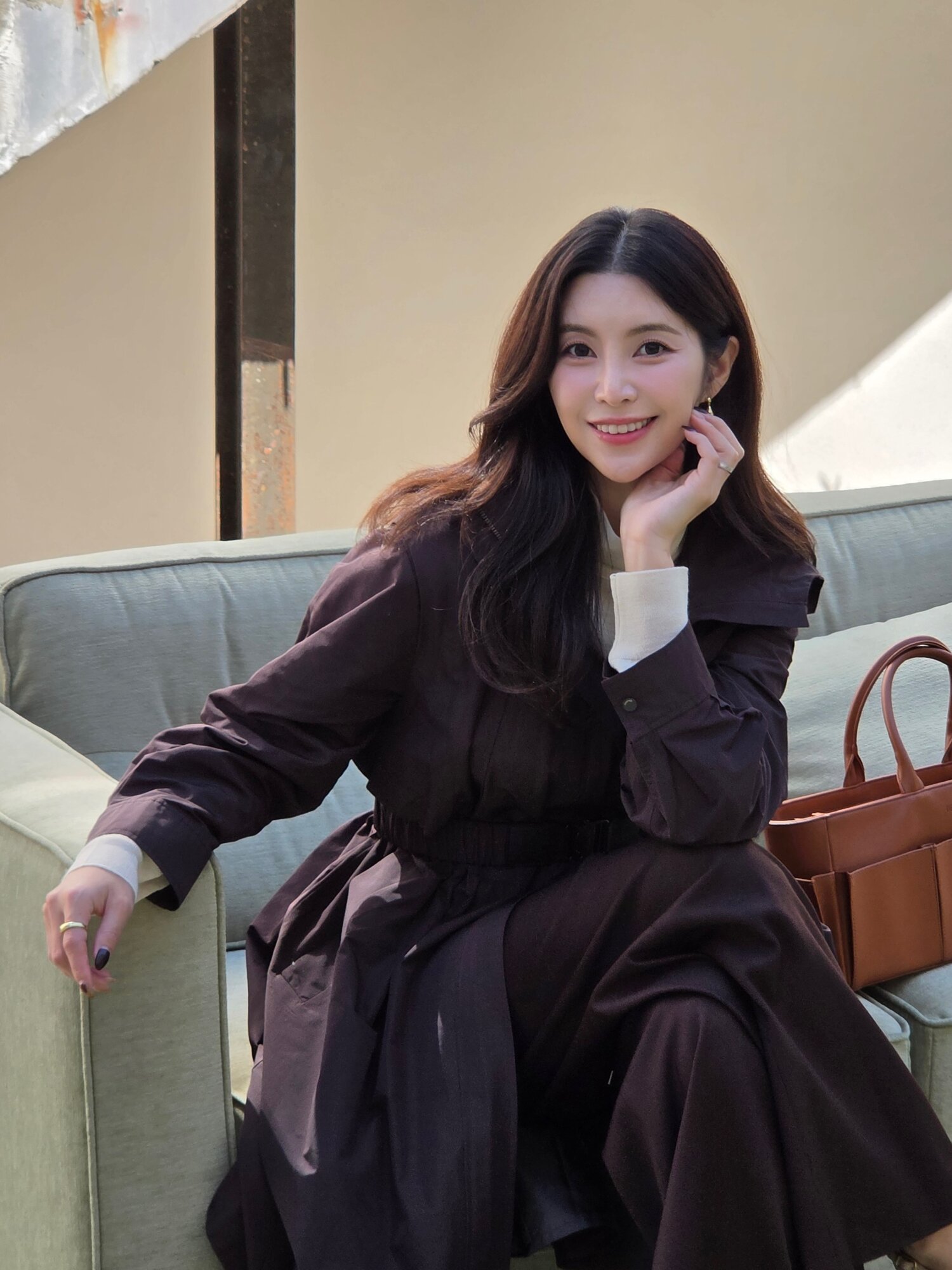레이어 후드 집업 롱 트렌치 코트 (BROWN)