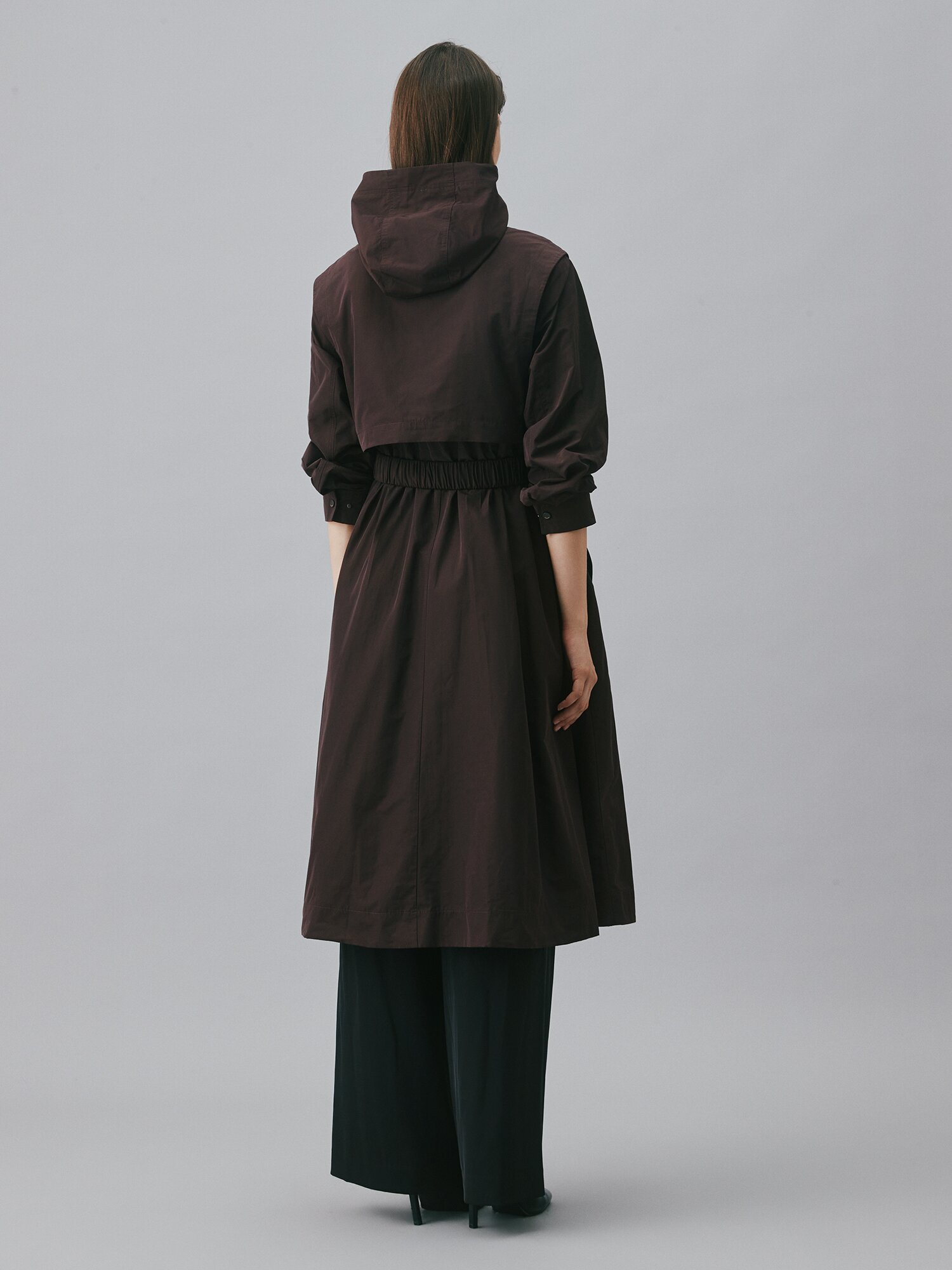 레이어 후드 집업 롱 트렌치 코트 (BROWN)