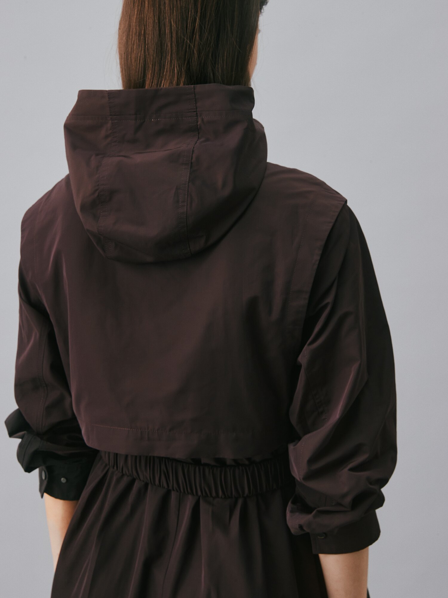 레이어 후드 집업 롱 트렌치 코트 (BROWN)