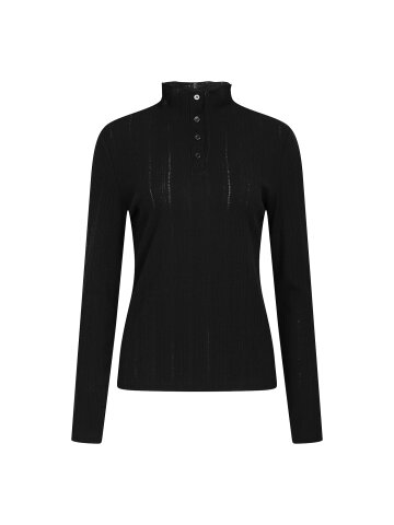 스판 골지 버튼 하이넥 티셔츠 (BLACK)