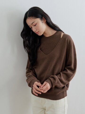 [26FW] Deep V-neck Merino Wool Knit_Choco Brown